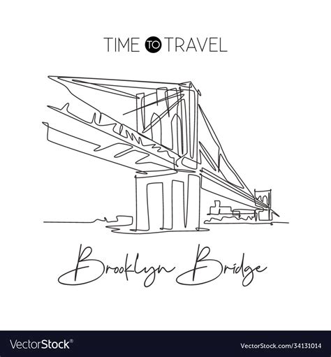 One single line drawing brooklyn bridge landmark Vector Image