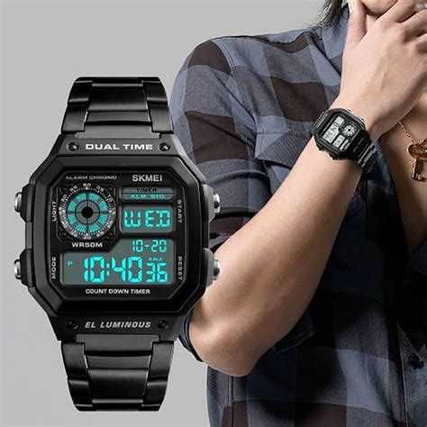 SKMEI 1335 Men Digital Square Dial Sports Watch Black