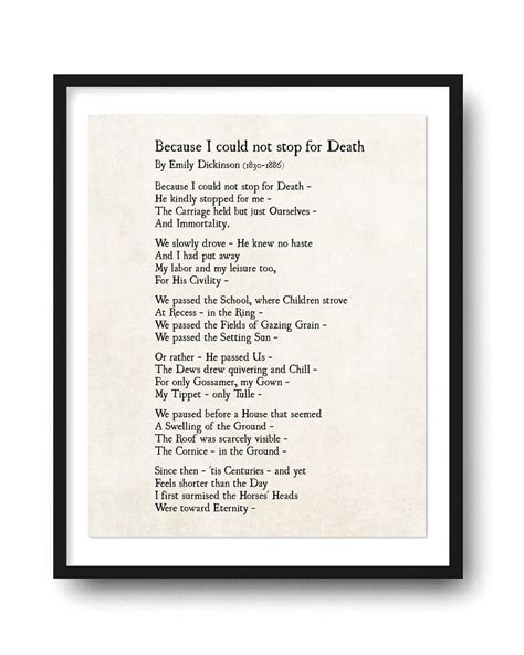 Emily Dickinson Because I Could Not Stop for Death Poem, Quote Print, Poetry Art Print, Grief ...