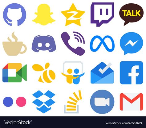 20 flat social media icons for a minimalistic Vector Image