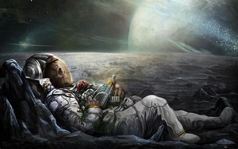 Skeleton astronaut enjoying in space 2K wallpaper download