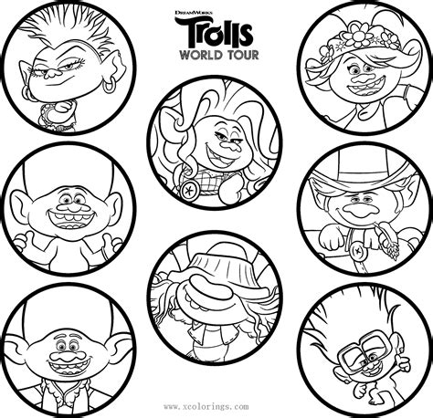 Trolls World Tour Coloring Pages Black and White - XColorings.com