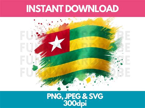 Togo Flag Watercolor Effect PNG SVG JPG Digital Clipart Clip Art ...