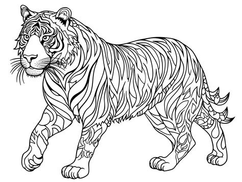 Roaring Tiger Artistic Coloring - Coloring Page