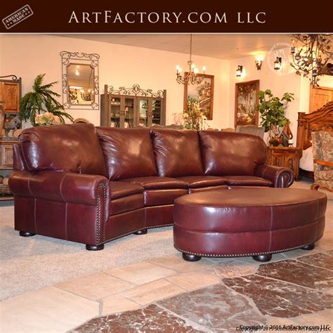 Curved Four Section Leather Sofa - Matching Oval Ottoman