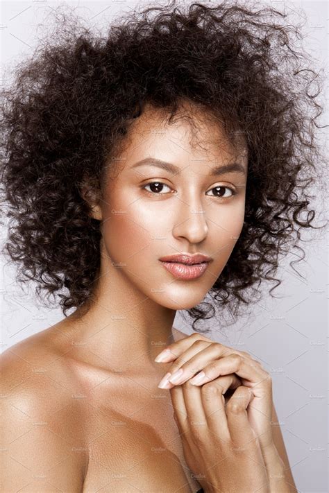 Fashion studio portrait of beautiful african american woman with ...