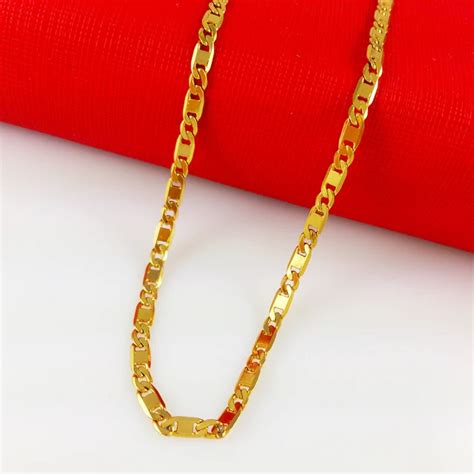 Fashion female 18 carat gold necklace 3mm width50cm length 24k gold ...