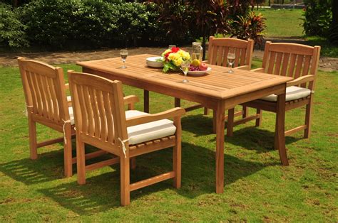 Teak Dining Set: 4 Seater 5 Pc: 71" Rectangle Dining Table And 4 Devon Arm/Captain Chairs ...