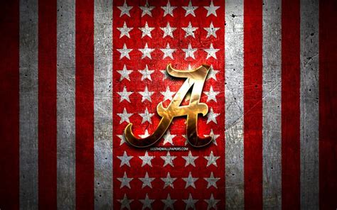 Download wallpapers Alabama Crimson Tide flag, NCAA, red white metal background, american ...