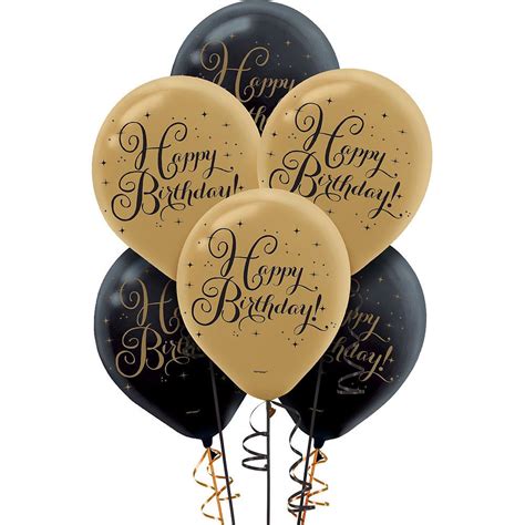 15ct, Black & Gold Birthday Balloons | Birthday balloons, Happy birthday party supplies ...