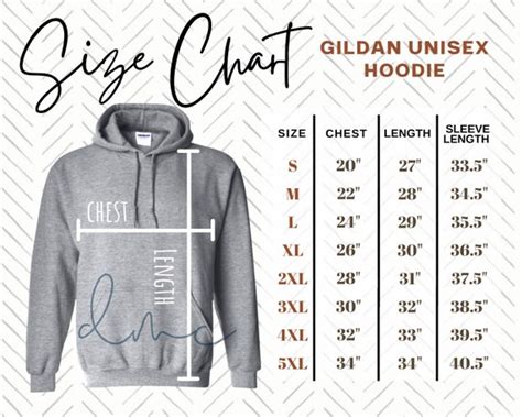 GILDAN Hoodie Size Chart for 18500 Unisex Pullover Hoodie | Etsy