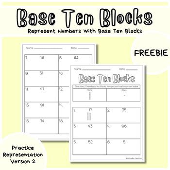 Represent Numbers With Base Ten Blocks Subtraction - FREEBIE - Subtraction Prep