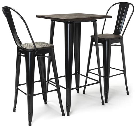 High Top Bar Table Set | 3-Piece Wood and Metal Collection