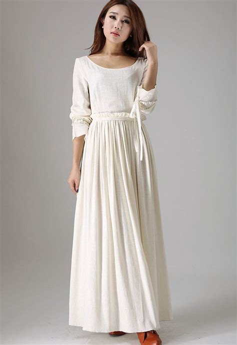 Linen Dress White, off White Dress, Maxi Dress for Women, Fit and Flare Wedding Dress, Long ...