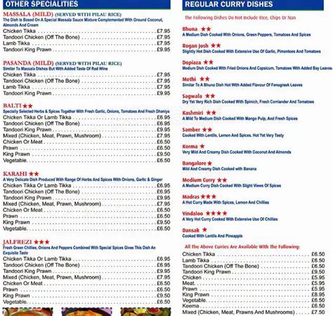 Menu at Bilash Balti House restaurant, Manchester