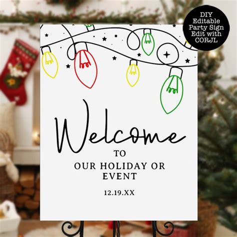 Christmas Welcome Signs, Printable Welcome Sign, Instant Download, Holiday Sign, Colorful ...