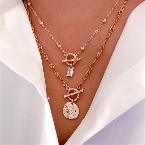 14K Gold Toggle Necklace - 17" Open Heart Chain Necklace with Toggle ...