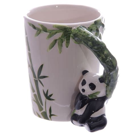 Panda Cup, Embossed Bamboo & Panda Coffee Mug, Super Cute Ceramic Cup