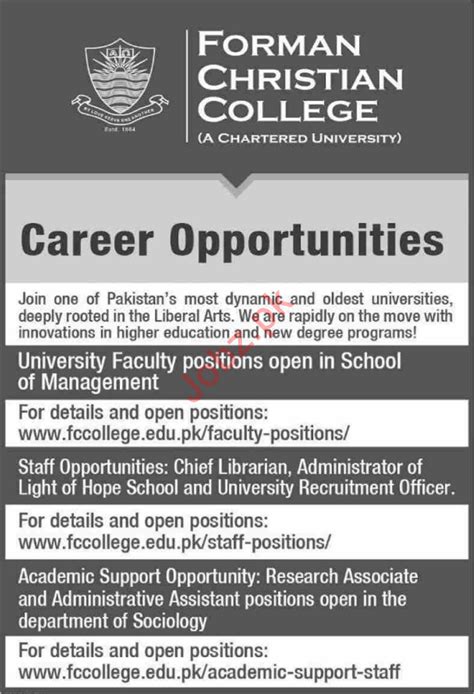 Forman Christian College Faculty & Non Faculty Jobs 2020 2024 Job Advertisement Pakistan