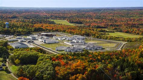 Maine State Prison by colorful forest, autumn, Warren, Maine Aerial ...