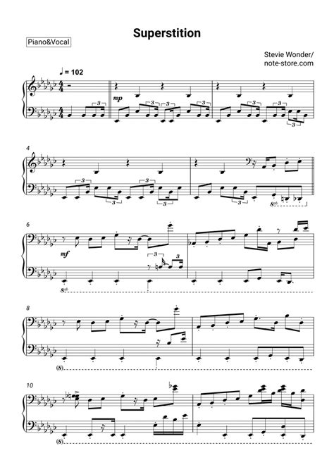 Stevie Wonder - Superstition sheet music for piano with letters download | Piano&Vocal SKU ...