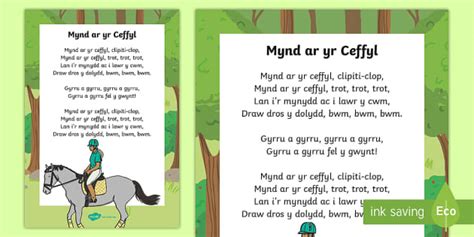 Mynd ar y Ceffyl Welsh Nursery Rhyme Display Poster | Twinkl