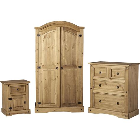 Corona Distressed Waxed Pine Bedroom Furniture Trio | Wilko