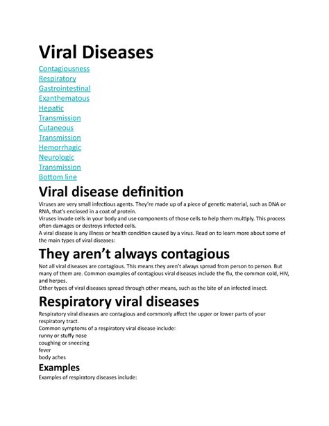 Viral Diseases - Viral Diseases Contagiousness Respiratory ...