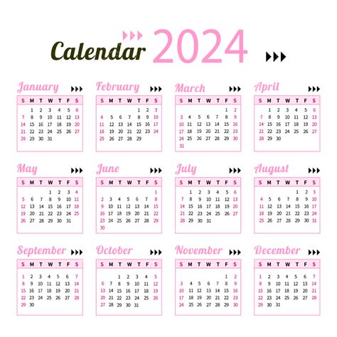 Calendario 2024 Simple Rosa Png 2024 Calendario Rosado Png Y Vector ...