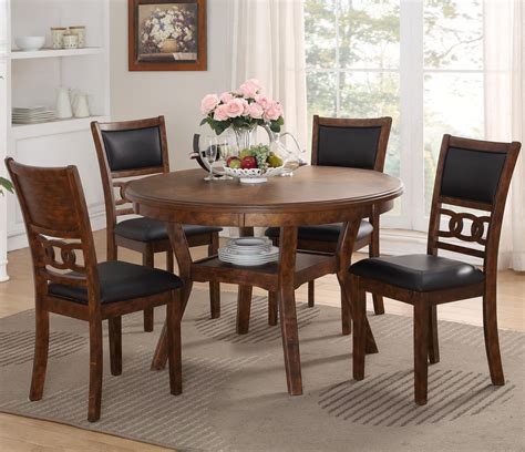 New Classic Gia D1701-50S-BRN Dining Table and Chair Set with 4 Chairs and Circle Motif | Dunk ...