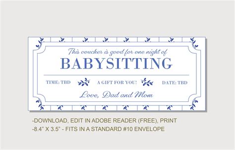 Babysitting Coupon Voucher INSTANT DOWNLOAD EDITABLE Text | Etsy