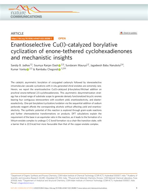 (PDF) Enantioselective Cu(I)-catalyzed borylative cyclization of enone ...