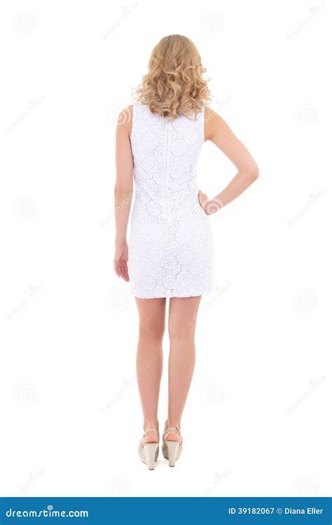 Back View Of Young Woman In White Dress Stock Image - Image of backside, behind: 39182067