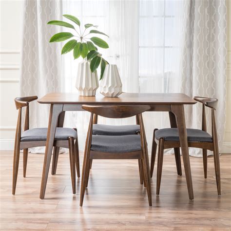 Noble House Eliza Mid-Century Modern 5 Piece Dining Set, Charcoal and Natural Walnut - Walmart.com