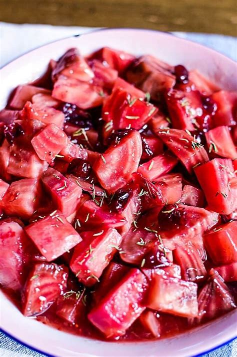 Sweet and Tart Candy Cane Beets with Ruby Cranberries