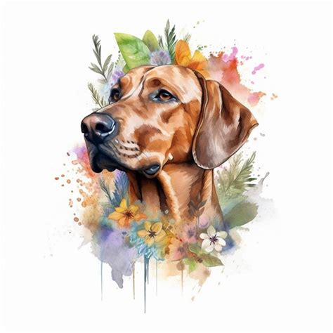 Premium AI Image | a painting of a dog with flowers in the background