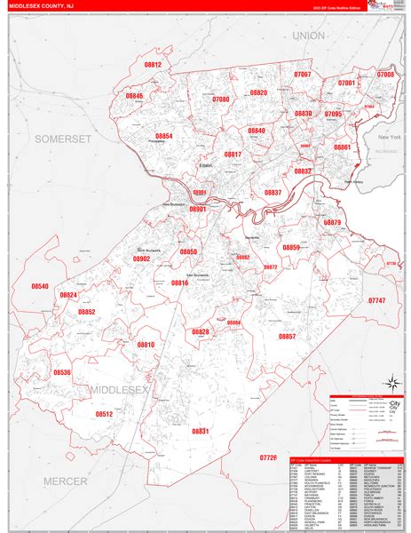 Middlesex County Wall Map Premium Style