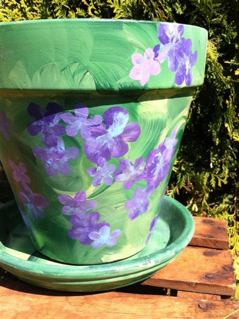 Hand Painted Terra Cotta Pots With a Variety of Purple Flowers | Etsy ...