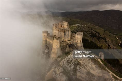 An aerial drone view shows Rocca Calascio castle surrounded by fog... News Photo - Getty Images