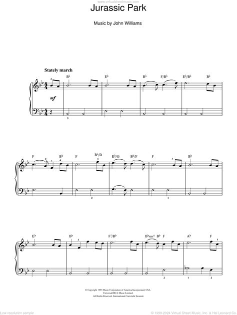 Williams - Jurassic Park (Theme) sheet music (easy) for piano solo