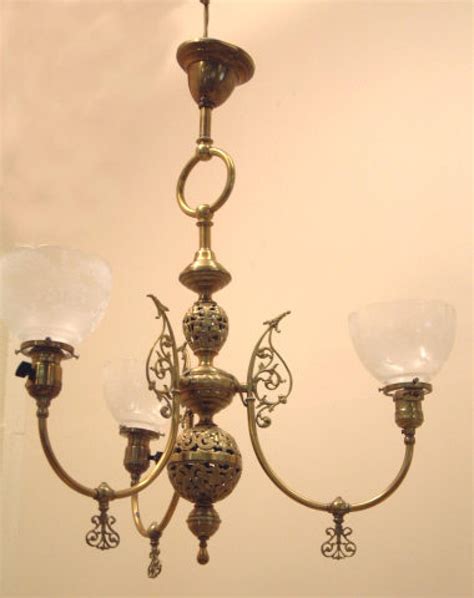 Antique Victorian hanging brass light fixture gaslolier