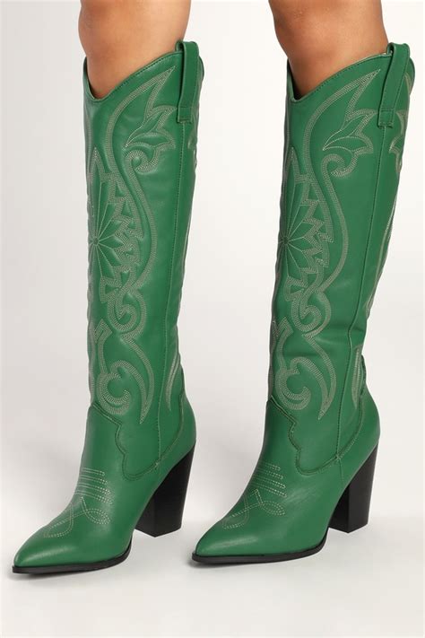 Steve Madden Lasso Green Boots - Leather Cowboy Boots - Lulus