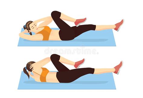 Woman Doing Abdominal Workout with Bicycle Crunch for Exercise Guide. Stock Vector ...