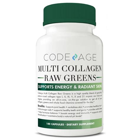 Multi-Collagen Pills + Raw Greens Superfood - 180 Count - Grass-Fed ...