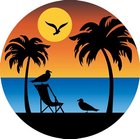 Palm trees and seagulls silhouette with sunset 1259250 Vector Art at ...