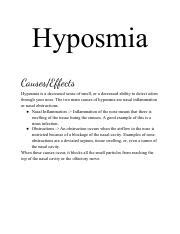 Hyposmia.pdf - Hyposmia Causes/Effects Hyposmia is a decreased sense of smell or a decreased ...