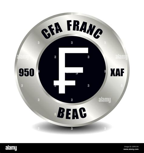 CFA money icon isolated on round silver coin. Vector sign of currency symbol with international ...