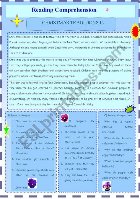 Christmas Traditions in Ukraine - ESL worksheet by Irishenka