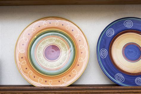 Colorful patterned ceramic dinner plates - Free Stock Image