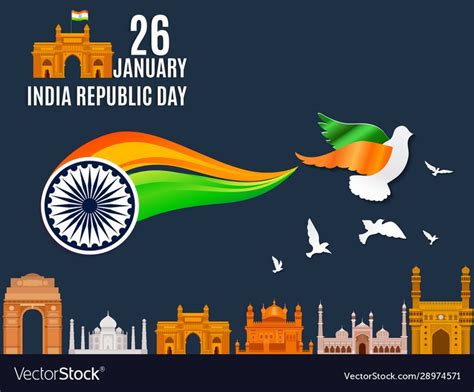 illustration of 26th January republic day of India flat design vector creative poster backgrou ...